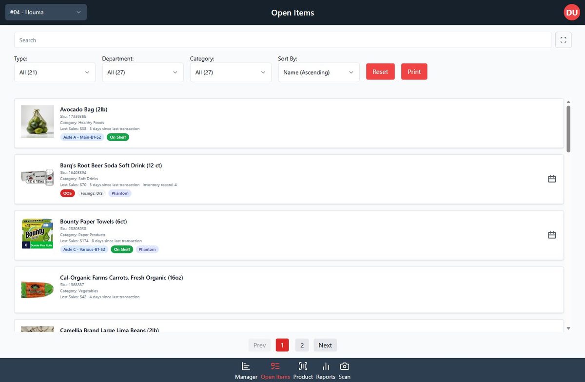 Open items task list for store teams